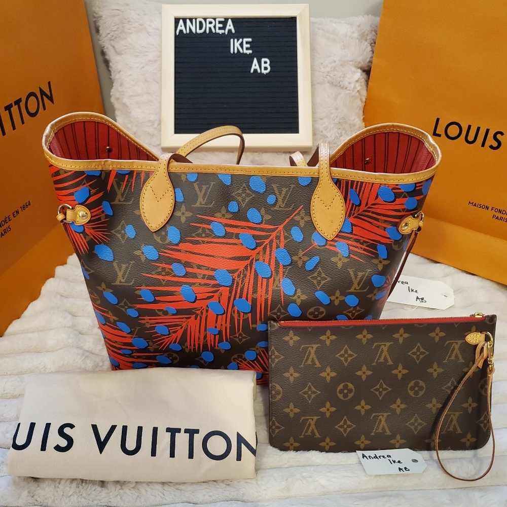 Aithentic Louis Vuitton Neverfull MM Jungle dots limited Edition with pouch.